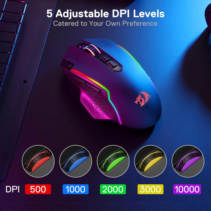 Redragon M810 Taipan&nbsp;Pro Wireless Gaming Mouse, 10000 DPI Wired/Wireless Mouse /Black