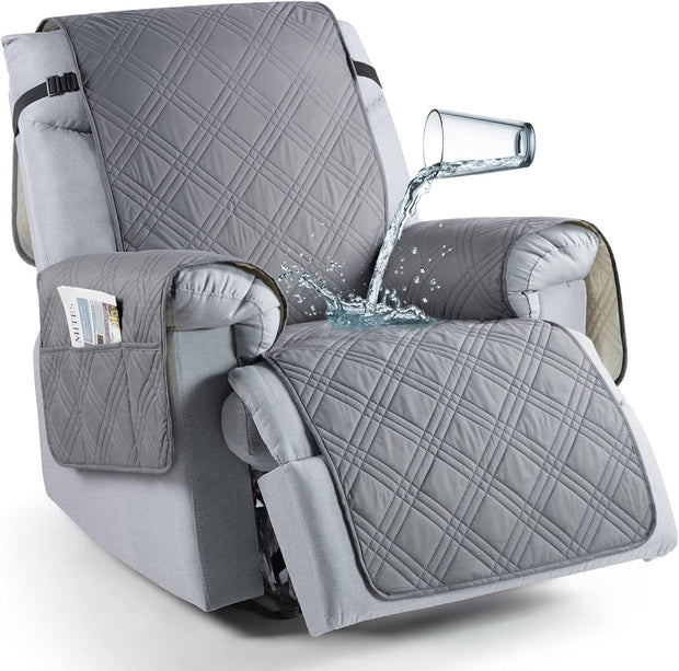 Recliner Chair Cover, Non Slip Recliner Covers for Recliner Chair with Pocket, Washable -Grey