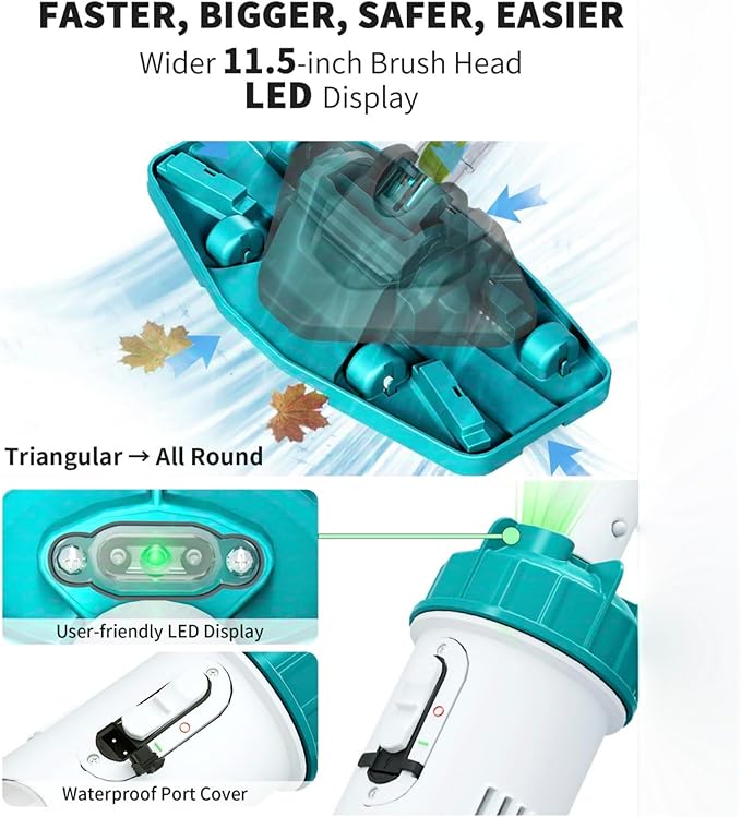 Cordless Pool Vacuum for Above Ground Pool 19.5 GPM,All Angle&LED Display,Handheld Rechargeable Spa Vacuum Cleaner for Inground Pools for Hot Tub, Leaves,Debris,Shallow Steps