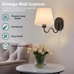 TERLEENART Black Hardwired Swing Arm Wall Sconces Sets of 2, White Pleated Fabric lampshade