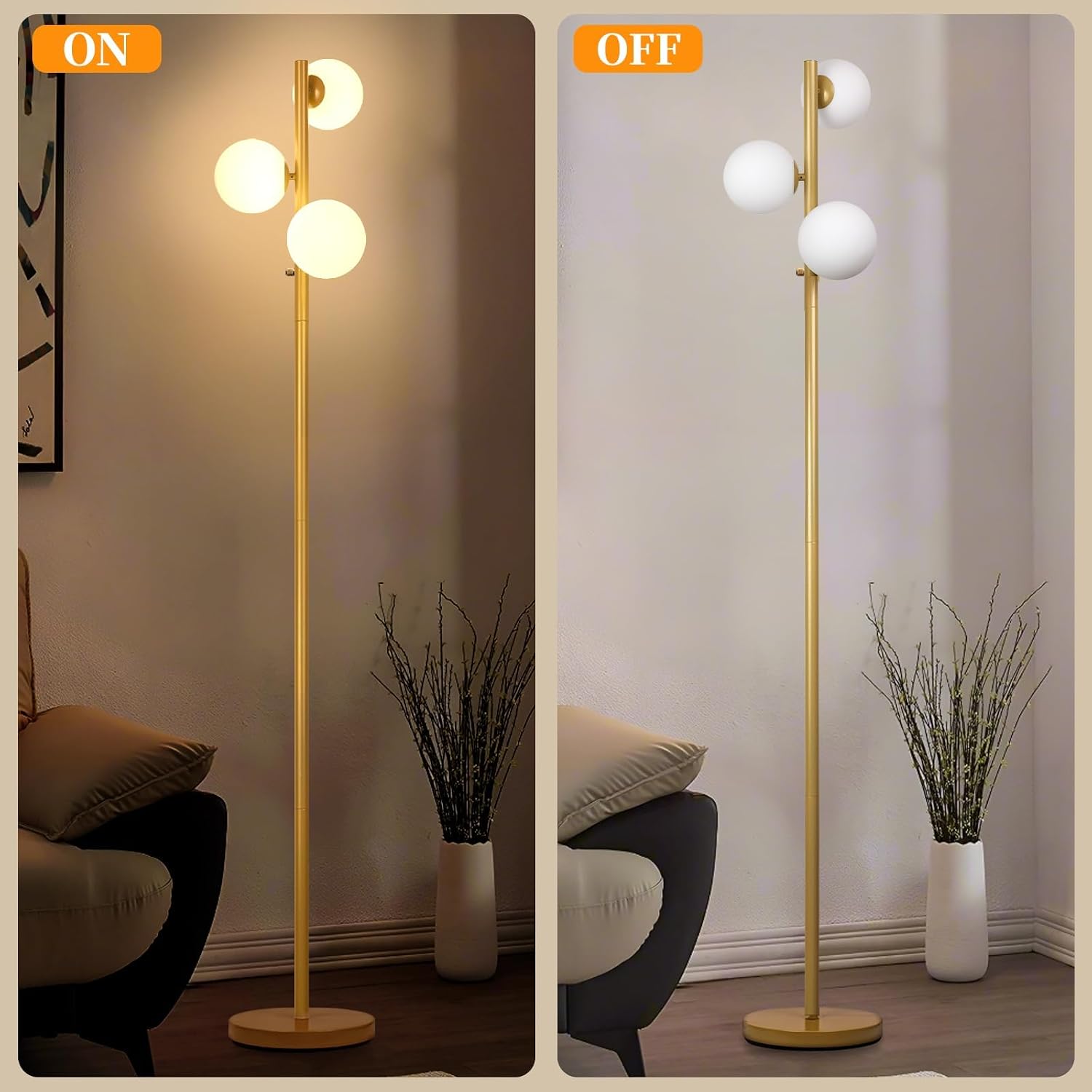 OPEN BOX Dimmable Floor Lamp with Rotary Switch Modern Gold 3-Head Eye-DM2503.3GDP