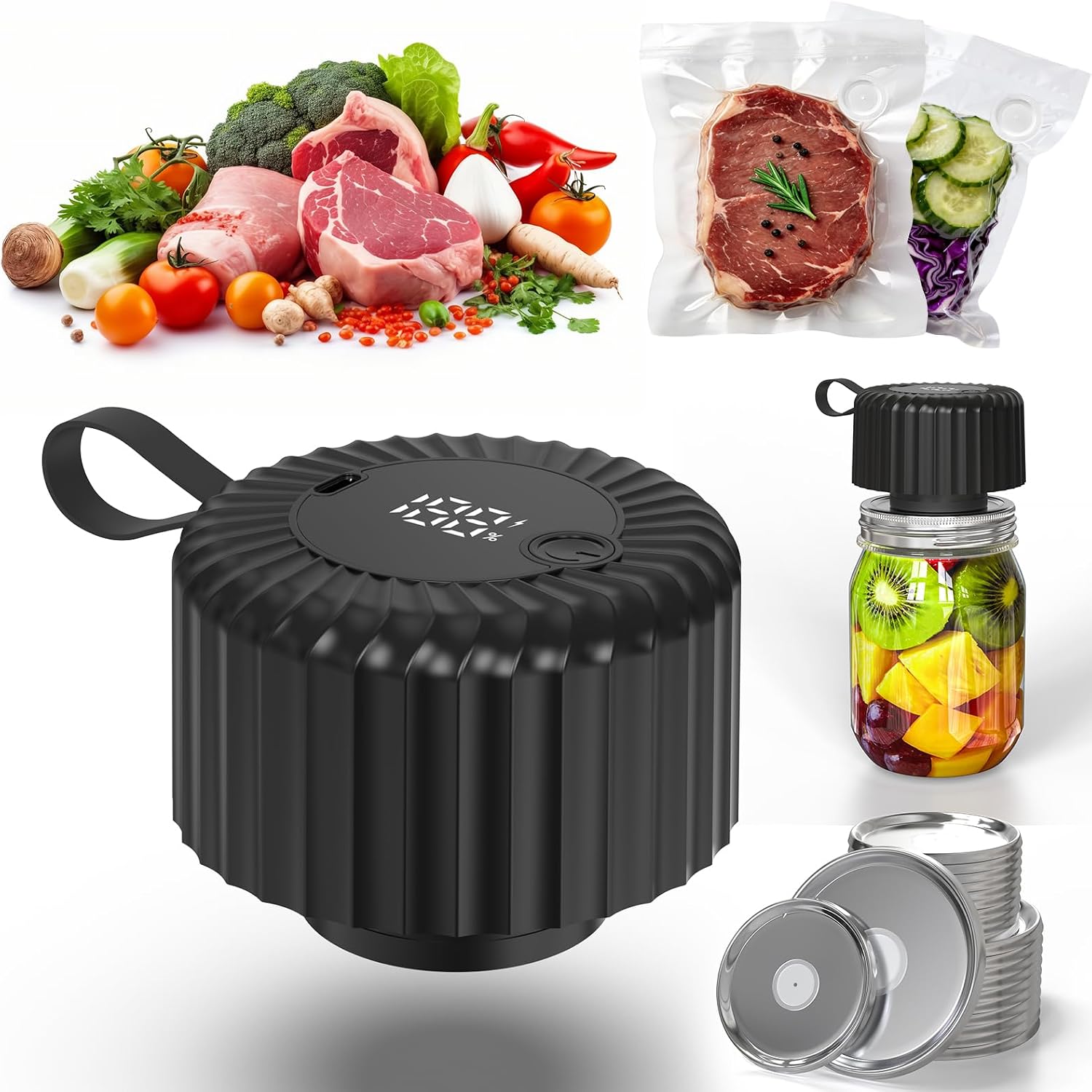 Mason Jar Vacuum Sealer Kit, Cordless Electric Vacuum Sealer for Jars