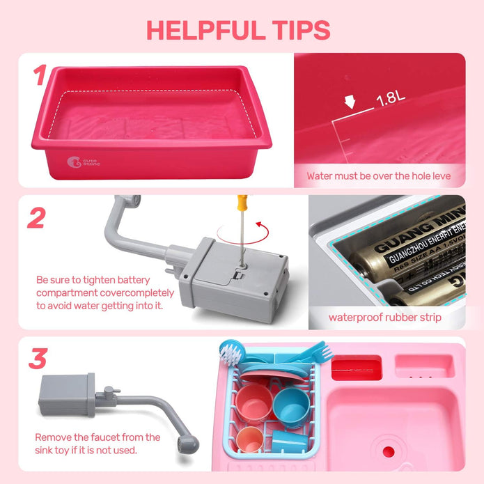 CUTE STONE Color Changing Play Kitchen Sink Toys, Children Electric Dishwasher Playing Toy