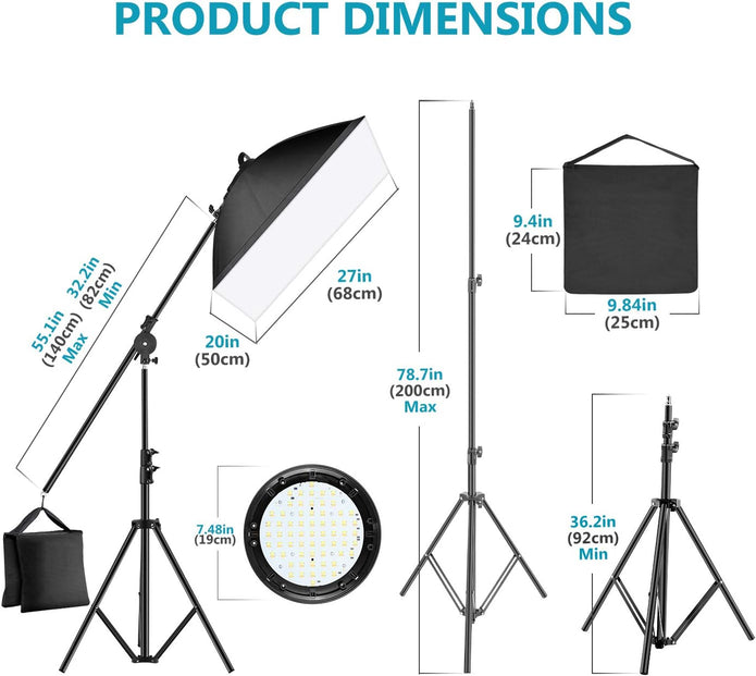 Neewer 3 Packs LED Softbox Lighting Kit: 20x27 inches Softbox, 45W Dimmable LED Light Head