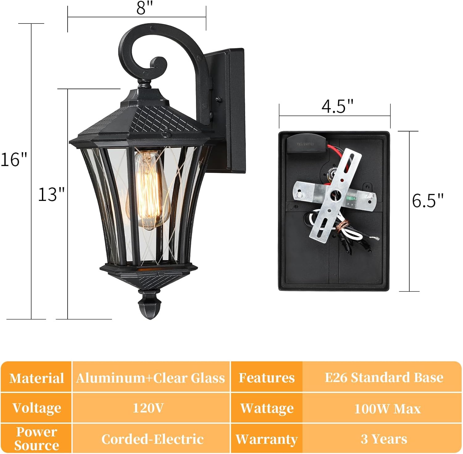 NEW YSN 16'' Outdoor Wall Lights, Black Exterior Lighting Fixture, 2 Packs