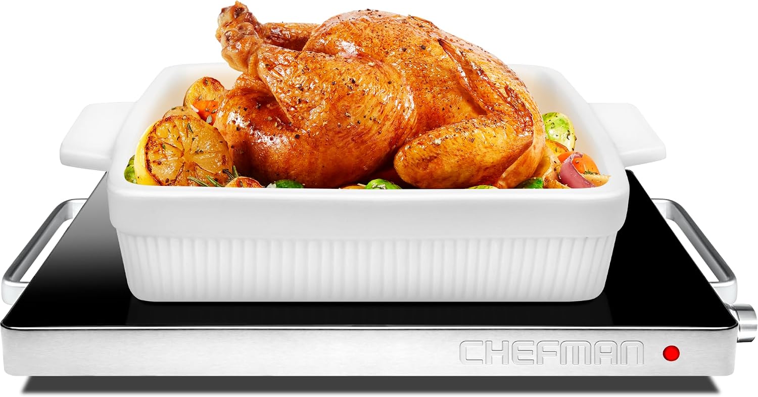 OPEN BOX Chefman Compact Glasstop Warming Tray with Adjustable Temperature Control