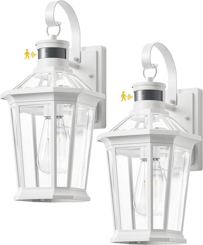 NEW/OPEN BOX VIANIS Motion Sensor Exterior Light Fixture, Dusk to Dawn Outdoor Wall Lighting, 2 Pcs White