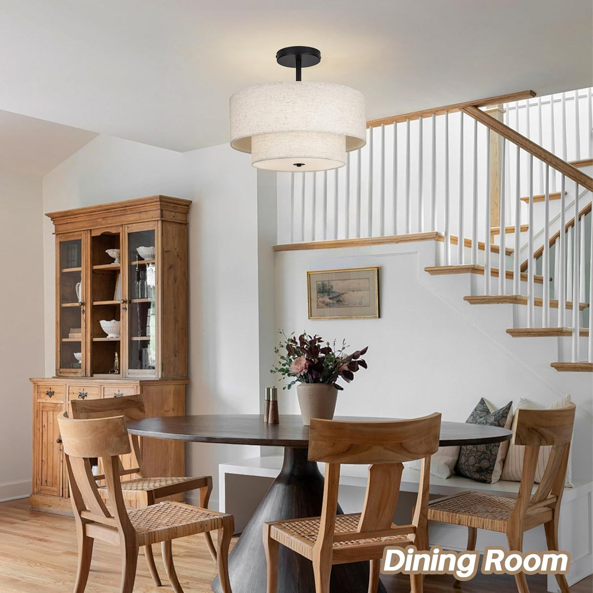 NEW/OPEN BOX HILUXIA 18 Inch Large Semi Flush Mount Ceiling Light Fixture with Dual Drum Design