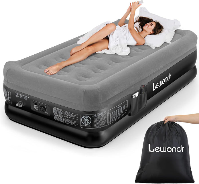 New/Open box Lewondr Twin Air Mattress with Built in Pump,18" Deluxe, (550 lb MAX), Gray