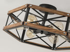 LIKE NEW 6-Light Large 20 inch  Rustic Farmhouse Wood Flush Mount Ceiling Light Fixture 20 inch Oak Wood and Metal Cage