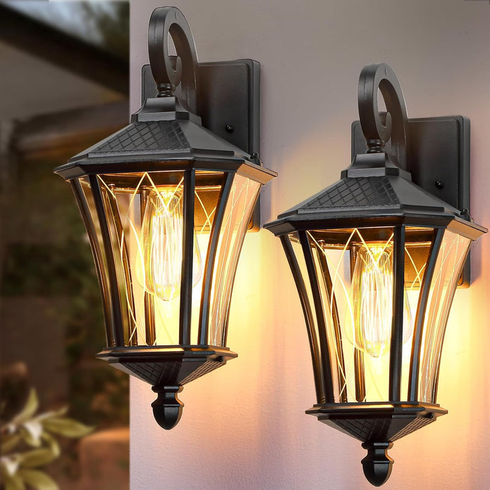 NEW YSN 16'' Outdoor Wall Lights, Black Exterior Lighting Fixture, 2 Packs