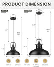 Zeyu Modern Hanging Light Fixture, 17.7 inch ,1-Light Adjustable Hanging Light, Matte Black Finish, 016-1M BK