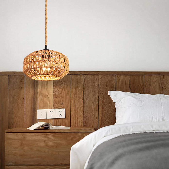 IHENGYANLT Plug in Pendant Light Rattan Hanging Lamp Boho Ceiling Light 2 Pack