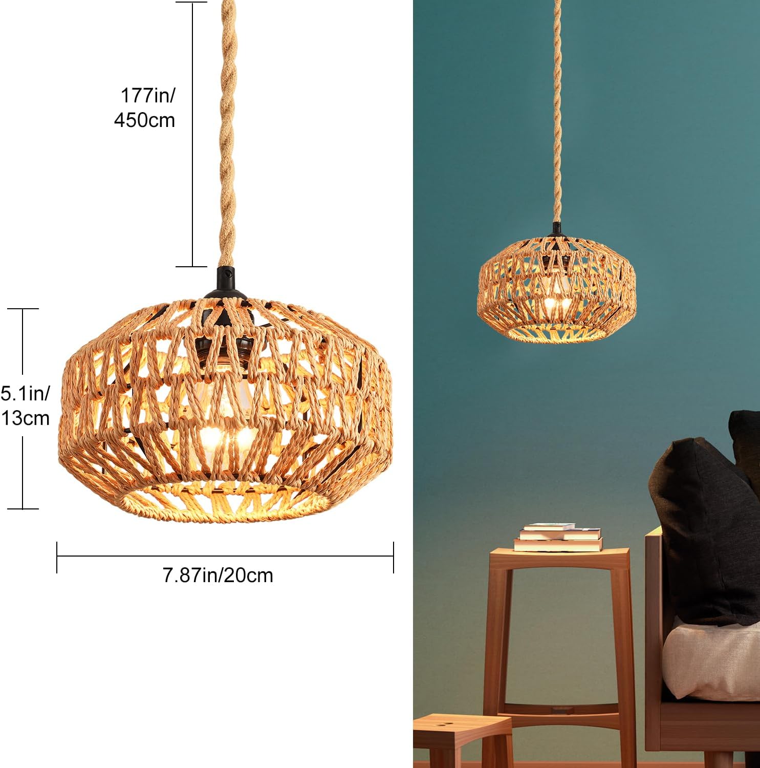 IHENGYANLT Plug in Pendant Light Rattan Hanging Lamp Boho Ceiling Light 2 Pack