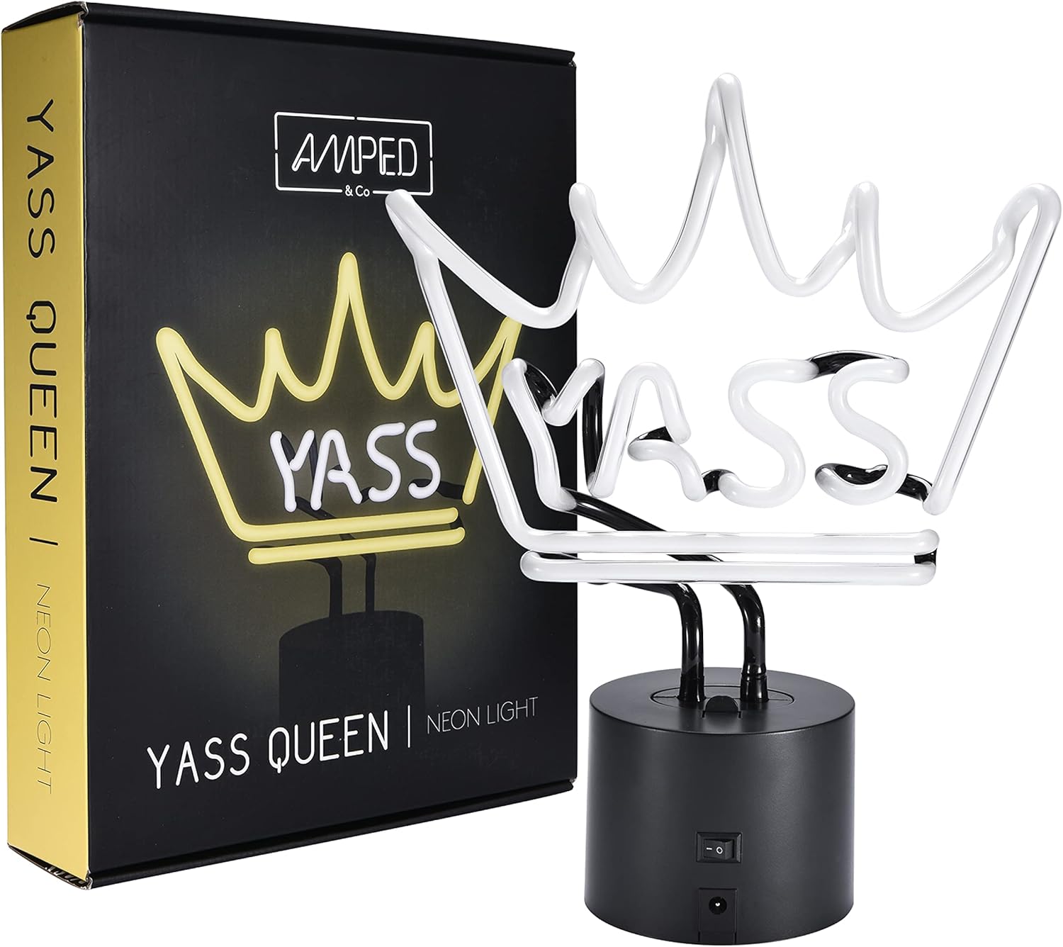 Amped & Co YASS Queen Neon Light Novelty Desk Lamp, Large 11.3x9.75, Yellow/White Glow