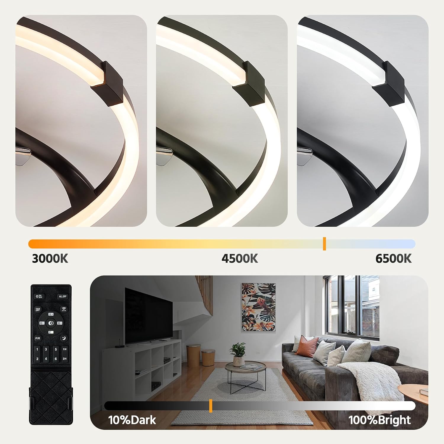 Linboro Ceiling Fans with Lights and Remote, Flush Mount Ceiling Fan  /Black