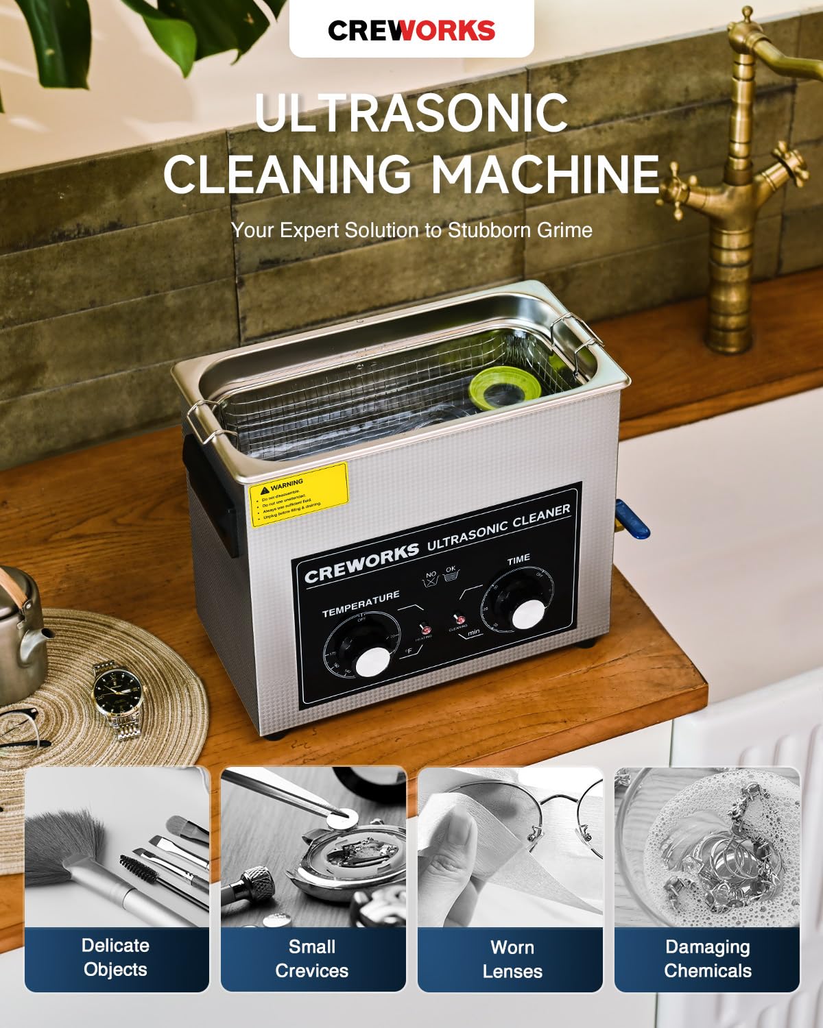 NEW CREWORKS 6L Ultrasonic Cleaner with Heater and Timer, 1.7 Gallon Ultrasonic Cleaning Machine