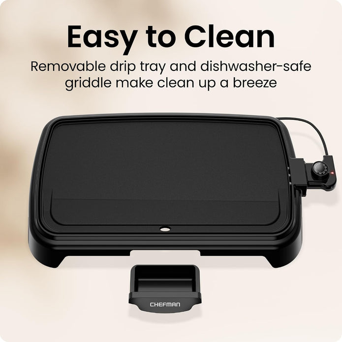 DEMO/OPEN BOX Chefman XL Electric Griddle with Removable Temperature Control, Immersible Flat Top Grill  25 x 51 CM