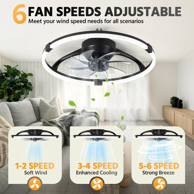 Linboro Ceiling Fans with Lights and Remote, Flush Mount Ceiling Fan  /Black