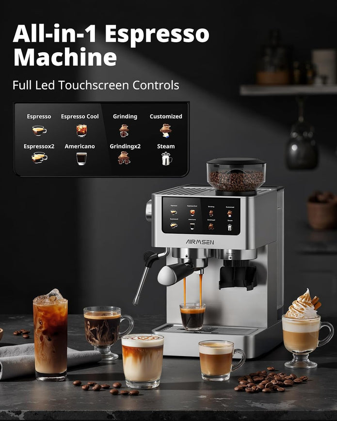 NEW /OPEN BOX/AIRMSEN Espresso Machines BCM2316 with Burr Grinder, Stainless Steel Coffee Maker
