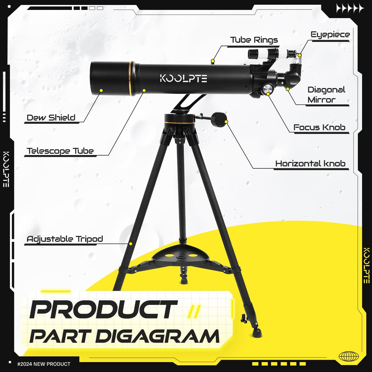 OPEN BOX Telescope, 90mm Aperture 700mm for Adults Astronomy, Vertisteel AZ Mount with Slow-Motion Control Carry Bag - Black
