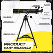 OPEN BOX Telescope, 90mm Aperture 700mm for Adults Astronomy, Vertisteel AZ Mount with Slow-Motion Control Carry Bag - Black