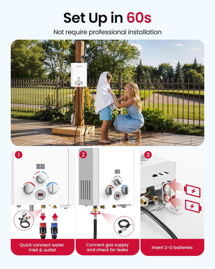 NEW /OPEN BOX GASLAND BE158 Tankless Water Heater Propane Shower for Camping