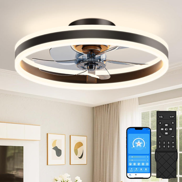 NEW/OPEN BOX VOLISUN Low Profile Ceiling Fans 20in with Lights and Remote, 8223-3K