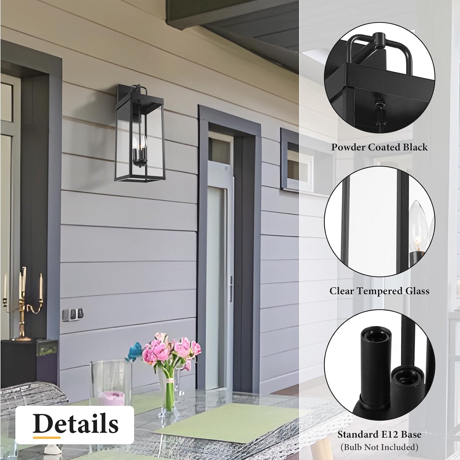 NEW Diyel Outdoor Lantern Wall Sconce Light, 24 Inch Tall  -RZ008L BK