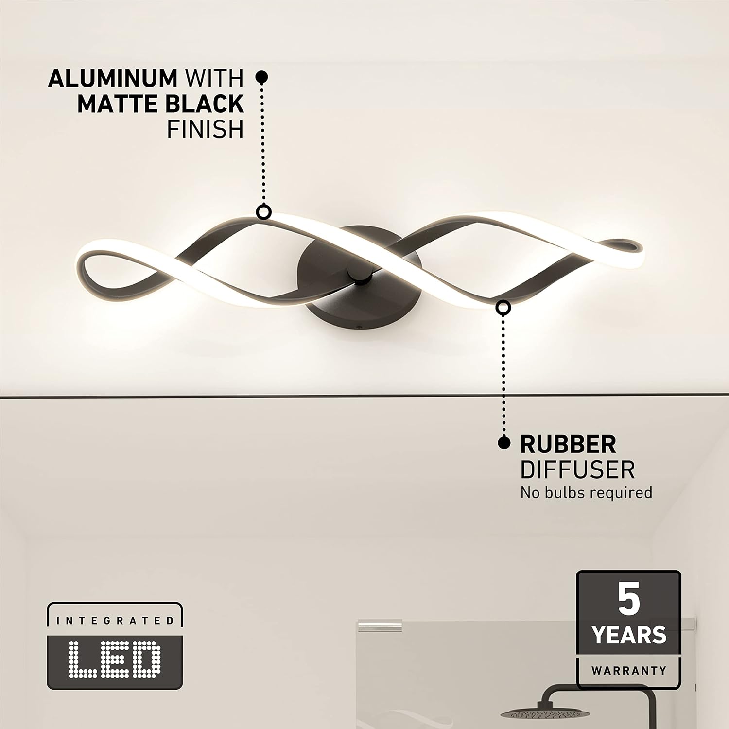New/Open box Artika Swirl 27W LED Modern Vanity Light Fixture, Matte Black
