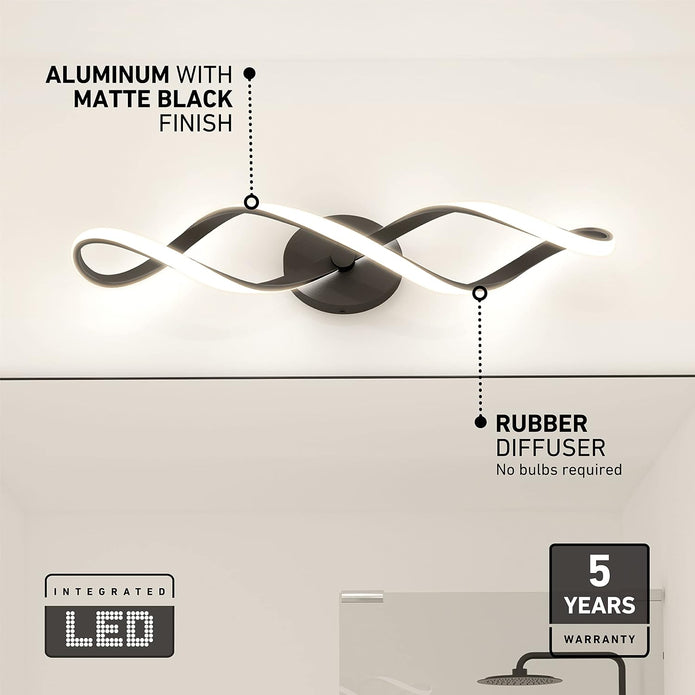 New/Open box Artika Swirl 27W LED Modern Vanity Light Fixture, Matte Black