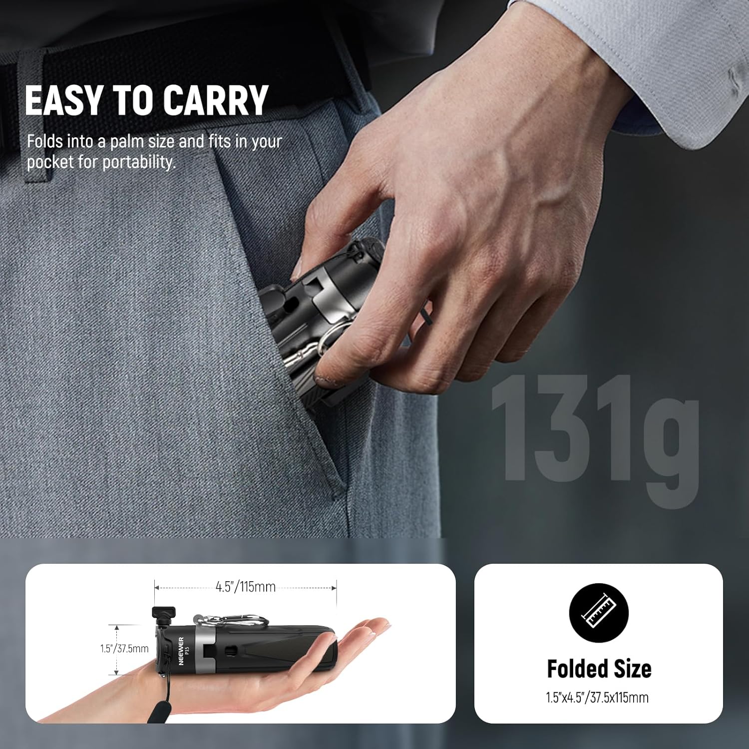 NEEWER Selfie Stick with Detachable Bluetooth Remote Shutter, Foldable Travel Tripod