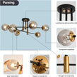 NEW 6-Lights Glass Globe Sputnik Chandelier Modern Flush Mount Ceiling Light ,Black and Gold