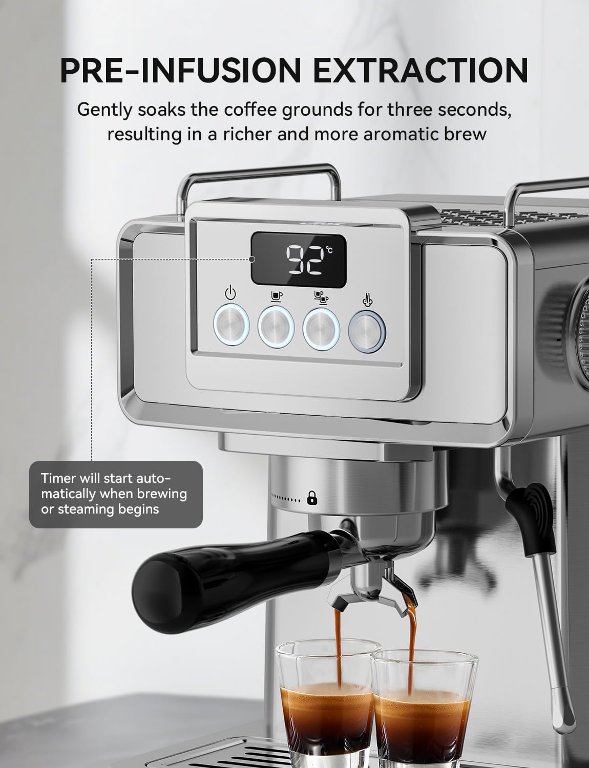 SUMSATY 20 Bar Espresso Machine Stainless Steel with Powerful Milk Frother