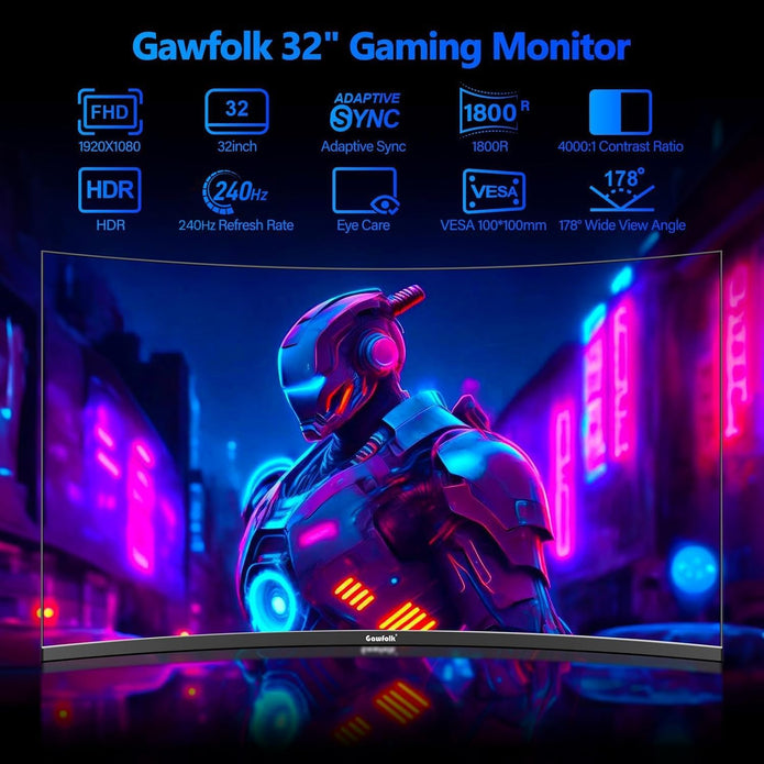 OPEN BOX Gawfolk Curved 32 inch Gaming Monitor 240Hz PC Screen Full HD 1080P-GF320C