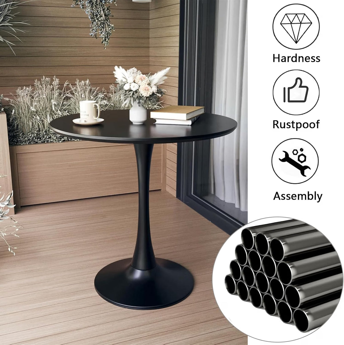 NEW/OPEN BOX Howhio Black Round Dining Table, 24 Inches Tulip Round Kitchen Table