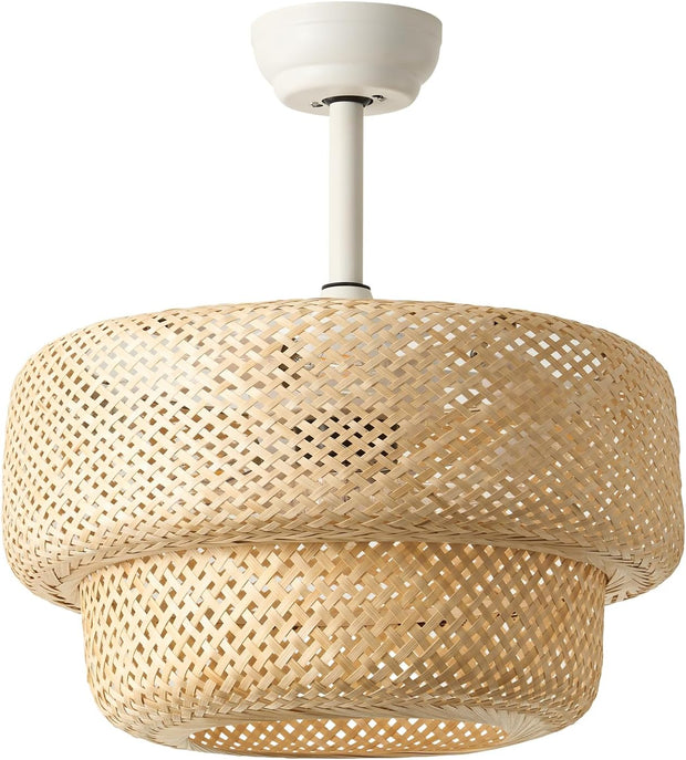 20" Rattan Chandelier Ceiling Fan with Light, Caged Boho with Light Remote Control