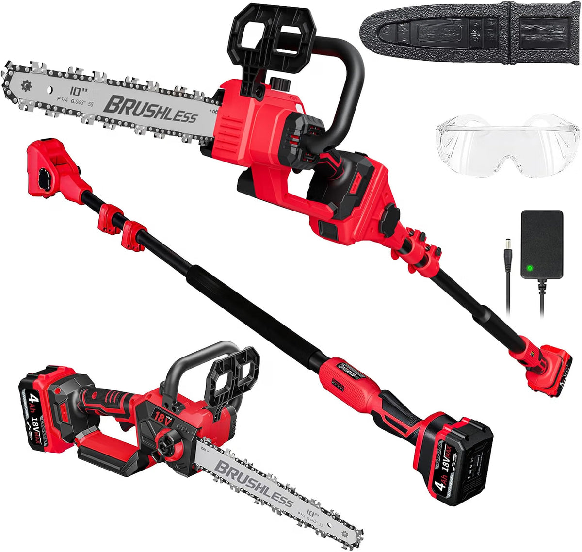 USED LOASCOTY 2-in-1 Cordless 10-Inch Pole Saw /Chainsaw for Milwaukee 18V Battery, TOOLS ONLY