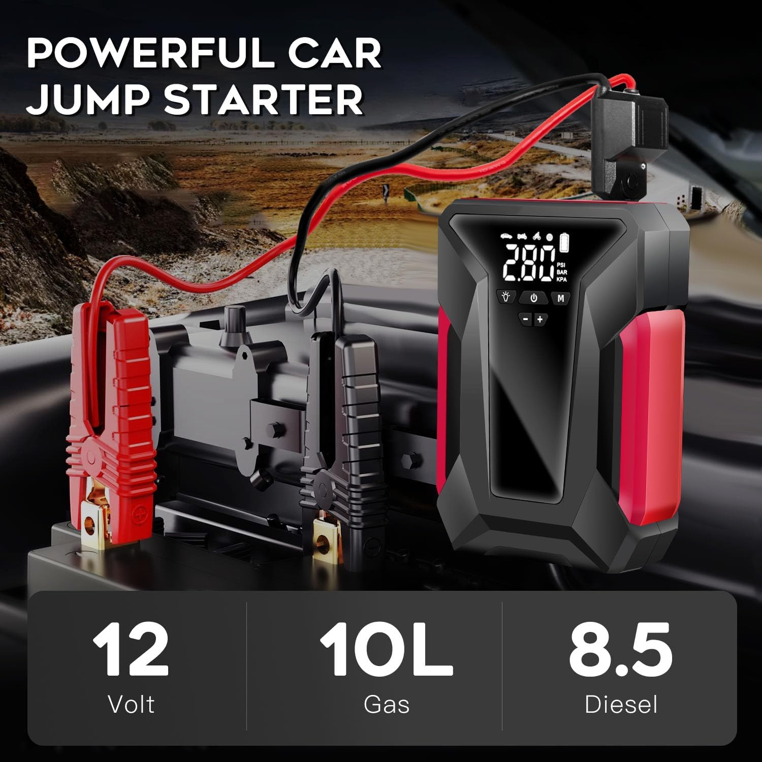 Car Jump Starter, 4000A Peak Car Battery Charger with Air Compressor, 12V Jump Box