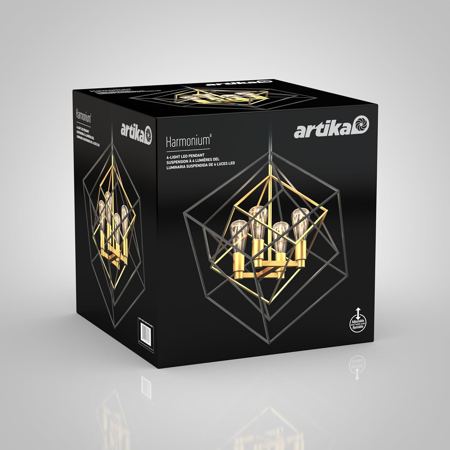 Demo/open box Artika Harmonium 4-Light Chandelier, Adjustable Black and Gold Geometric Pendant Light