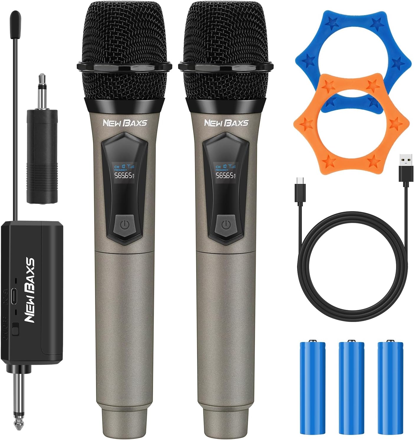 NEWBAXS Wireless Microphones,Dual Karaoke Microphone System Micro Matte Gray