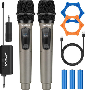 NEWBAXS Wireless Microphones,Dual Karaoke Microphone System Micro Matte Gray