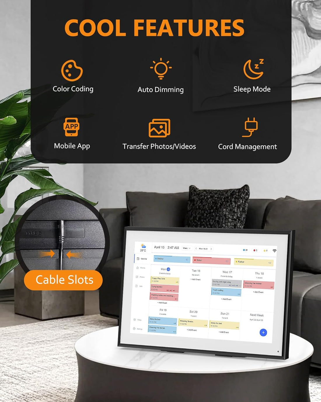 Digital Calendar, 15.6 Inch WiFi Digital Calendar&Chore Chart