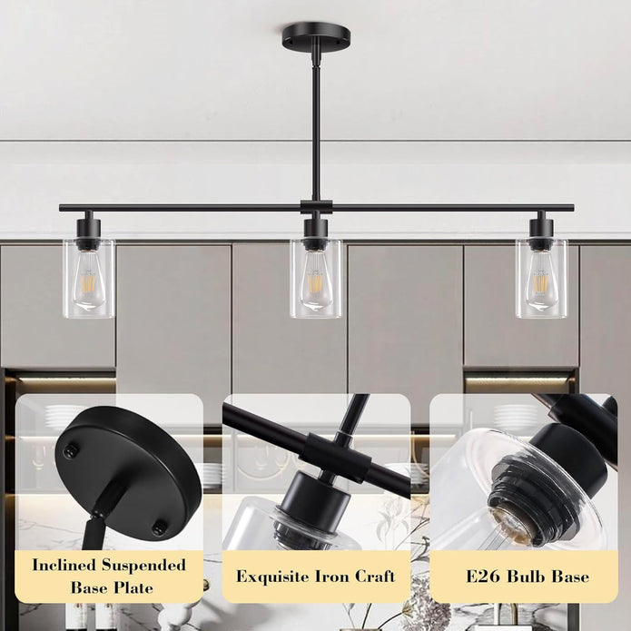 NEW/OPEN BOX Yarlkav 3-Lights Kitchen Island Lighting (Black & Gold)-D0068-3