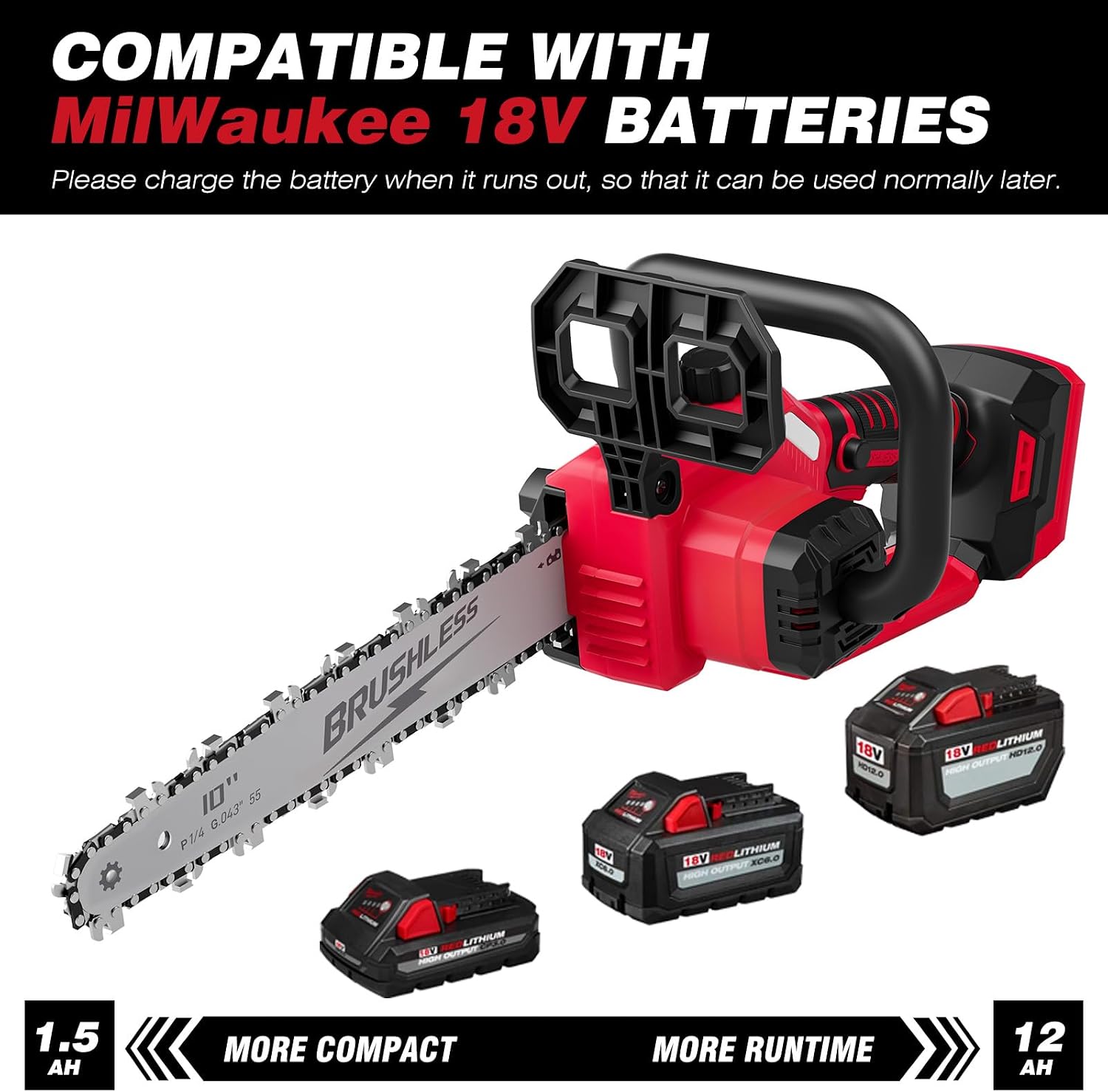 USED LOASCOTY 2-in-1 Cordless 10-Inch Pole Saw /Chainsaw for Milwaukee 18V Battery, TOOLS ONLY