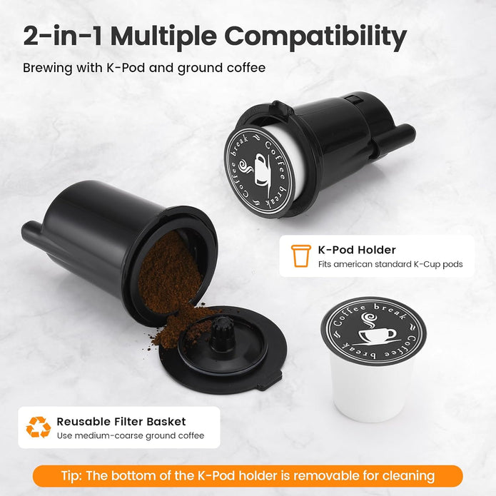 NEW/OPEN BOX Horavie Single Serve Coffee Maker for K-Cup Pod and Grounds, Hot and Iced Coffee Maker-KC101C