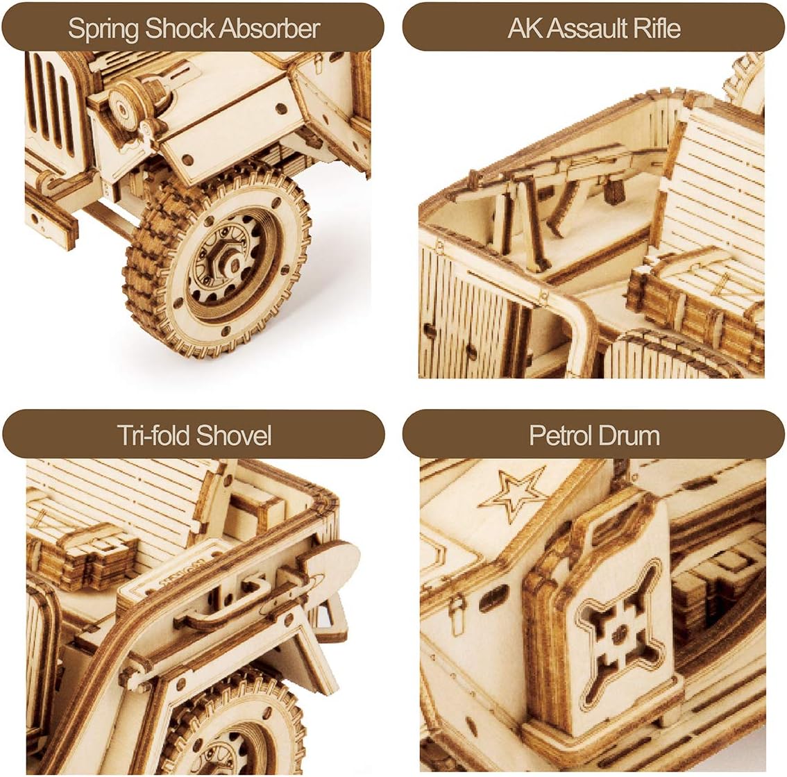 ROKR 3D Wooden Puzzle Scale Model Army Field Car Mechanical Model (MC701)