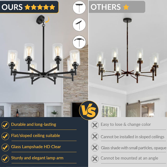 NEW LIGHTDAMY 8-Light Black Farmhouse Chandeliers Light 34'' Fixture for Dining Room