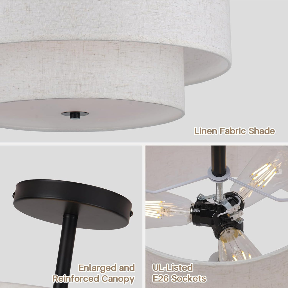 NEW/OPEN BOX HILUXIA 18 Inch Large Semi Flush Mount Ceiling Light Fixture with Dual Drum Design