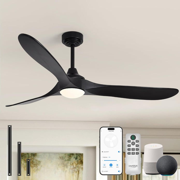 New Ombrin 52 inch Outdoor Ceiling Fans with Lights,Smart Wood Ceiling Fan -Black
